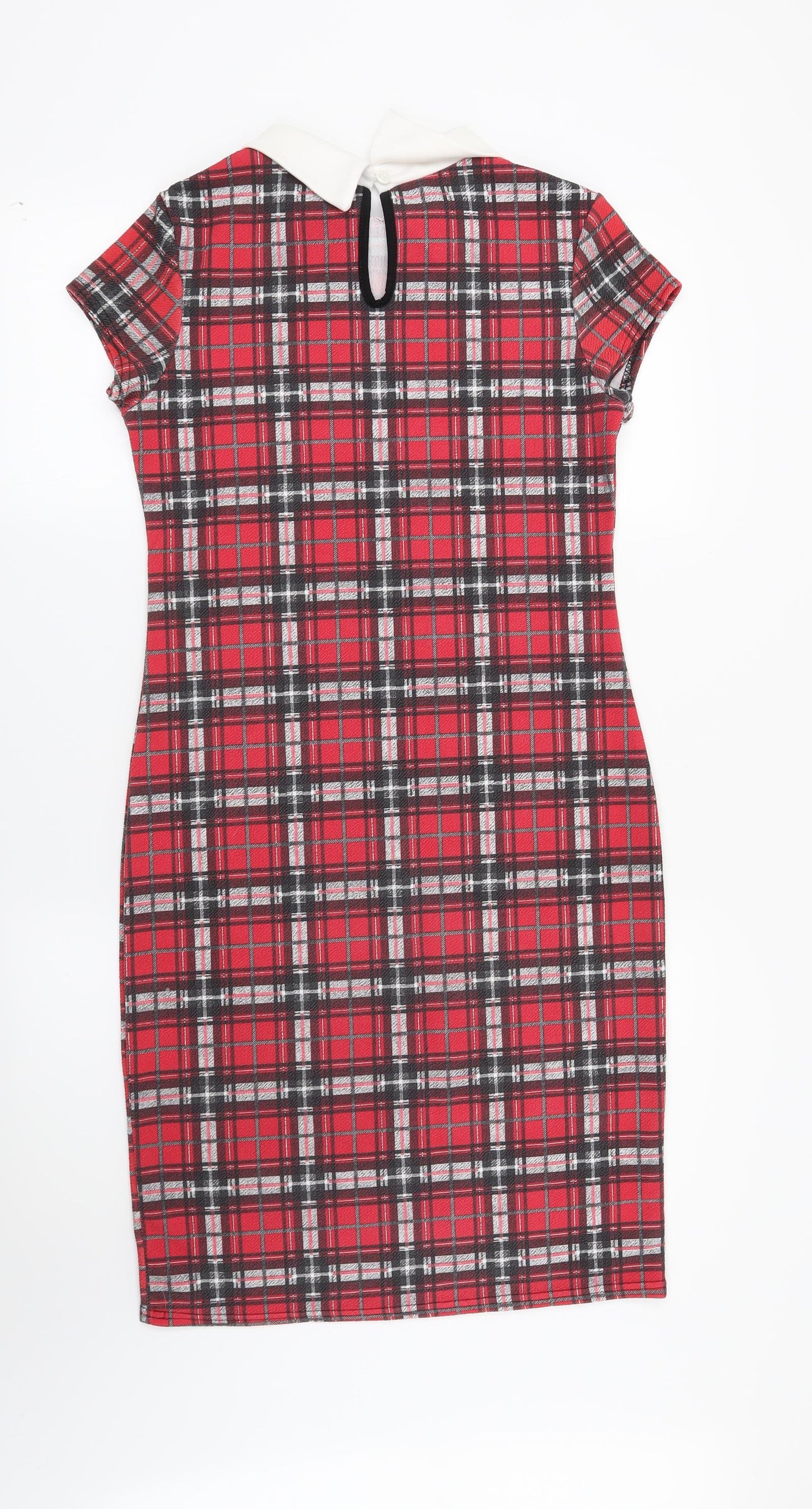 Preworn Womens Red Check Rayon Shift  Size 14