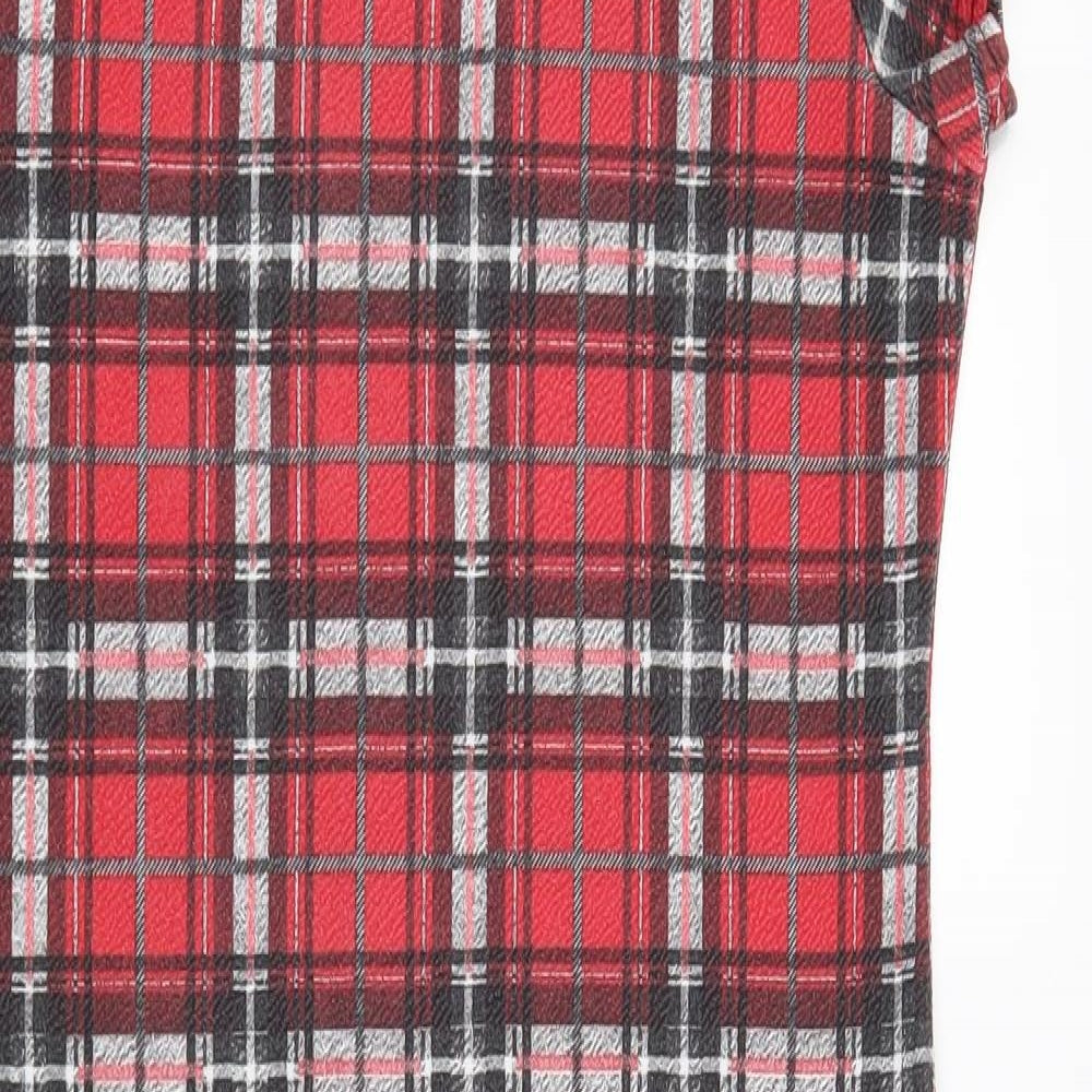 Preworn Womens Red Check Rayon Shift  Size 14