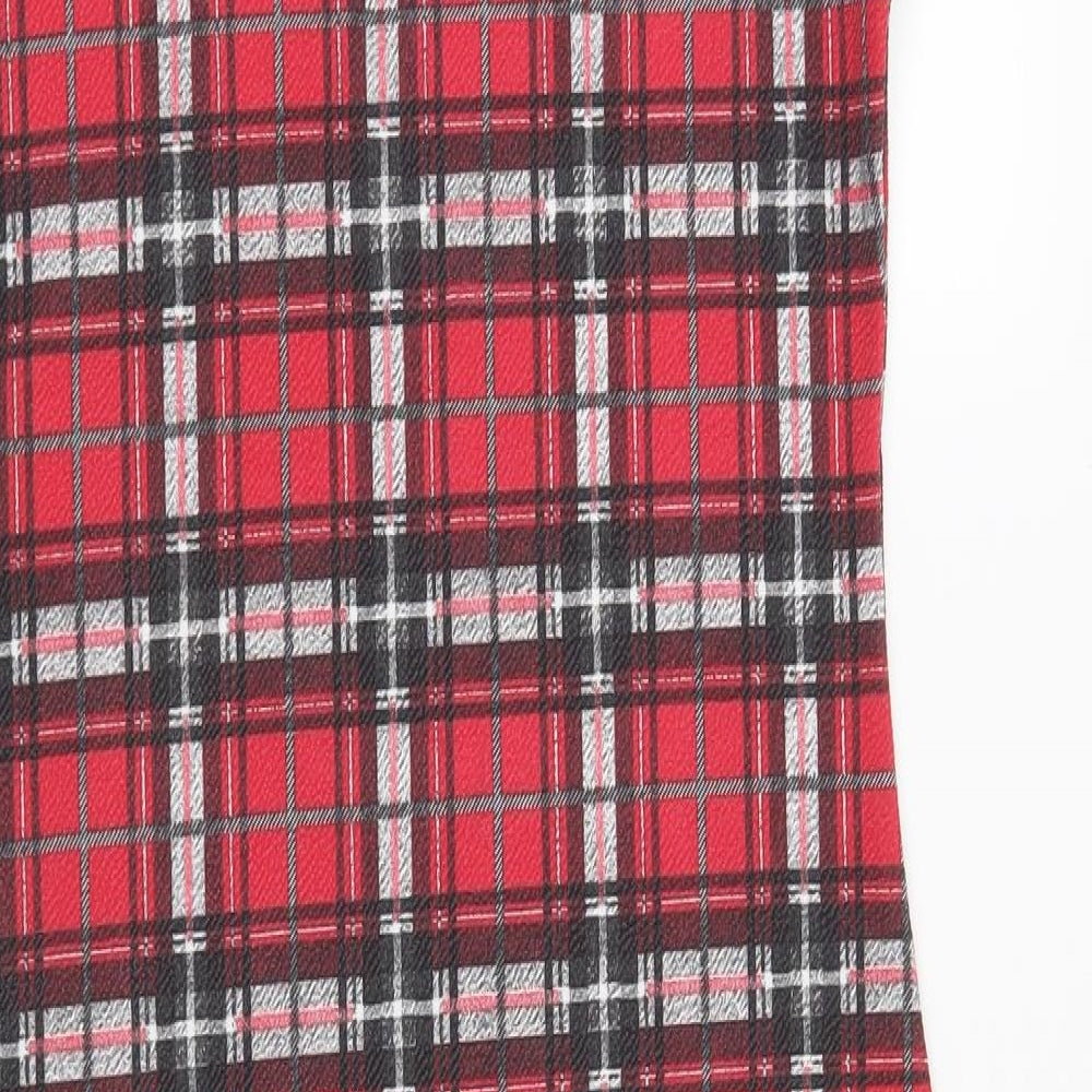 Preworn Womens Red Check Rayon Shift  Size 14