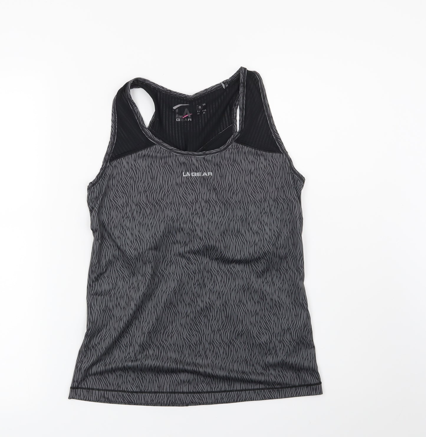 LA Gear Womens Grey Geometric  Basic T-Shirt Size 10