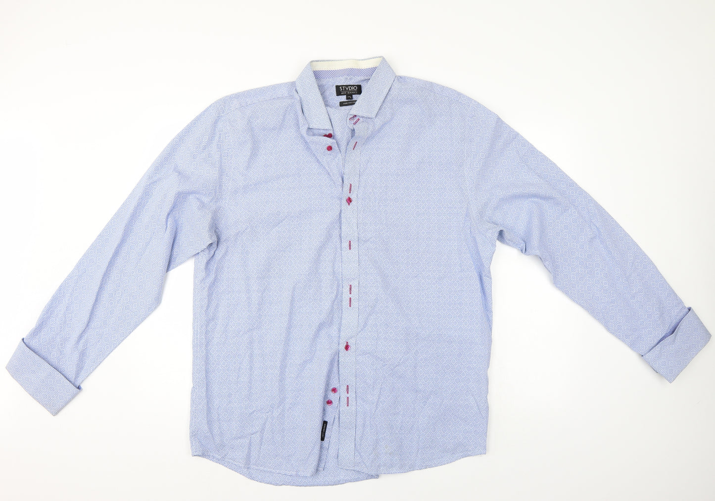 Jeff Banks Mens Blue Geometric   Button-Up Size L