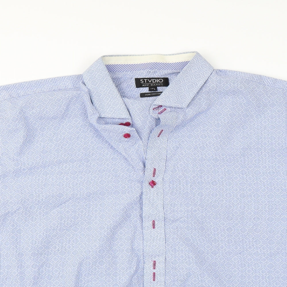 Jeff Banks Mens Blue Geometric   Button-Up Size L