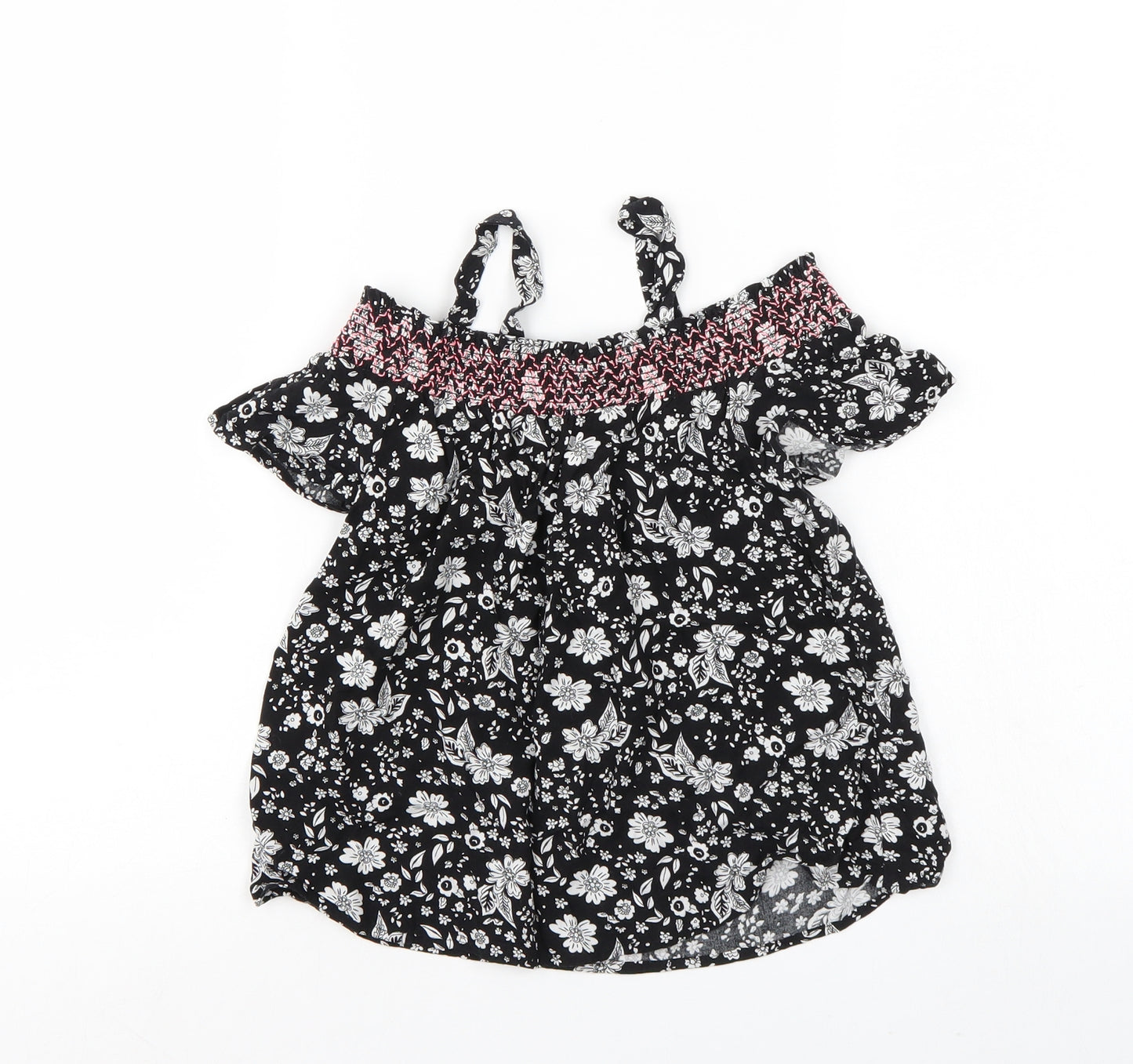 I LOVE GIRLSWEAR Girls Black Floral  Basic Blouse Size 9 Years