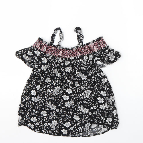 I LOVE GIRLSWEAR Girls Black Floral  Basic Blouse Size 9 Years