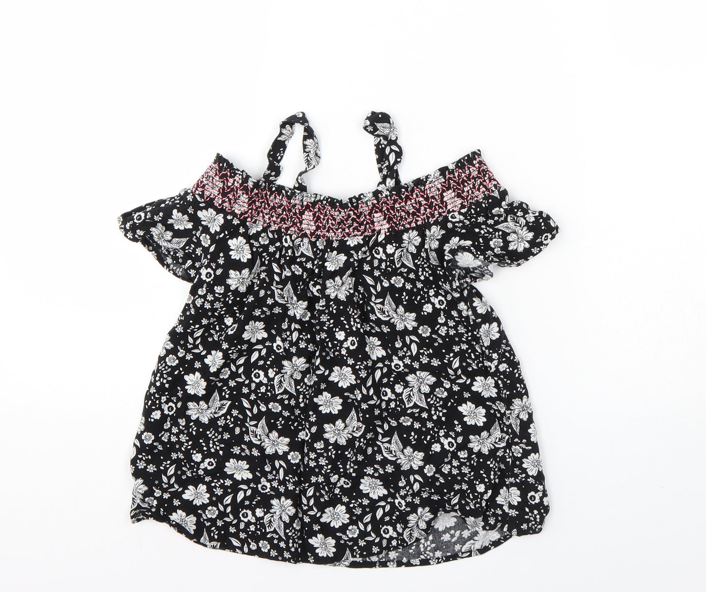 I LOVE GIRLSWEAR Girls Black Floral  Basic Blouse Size 9 Years