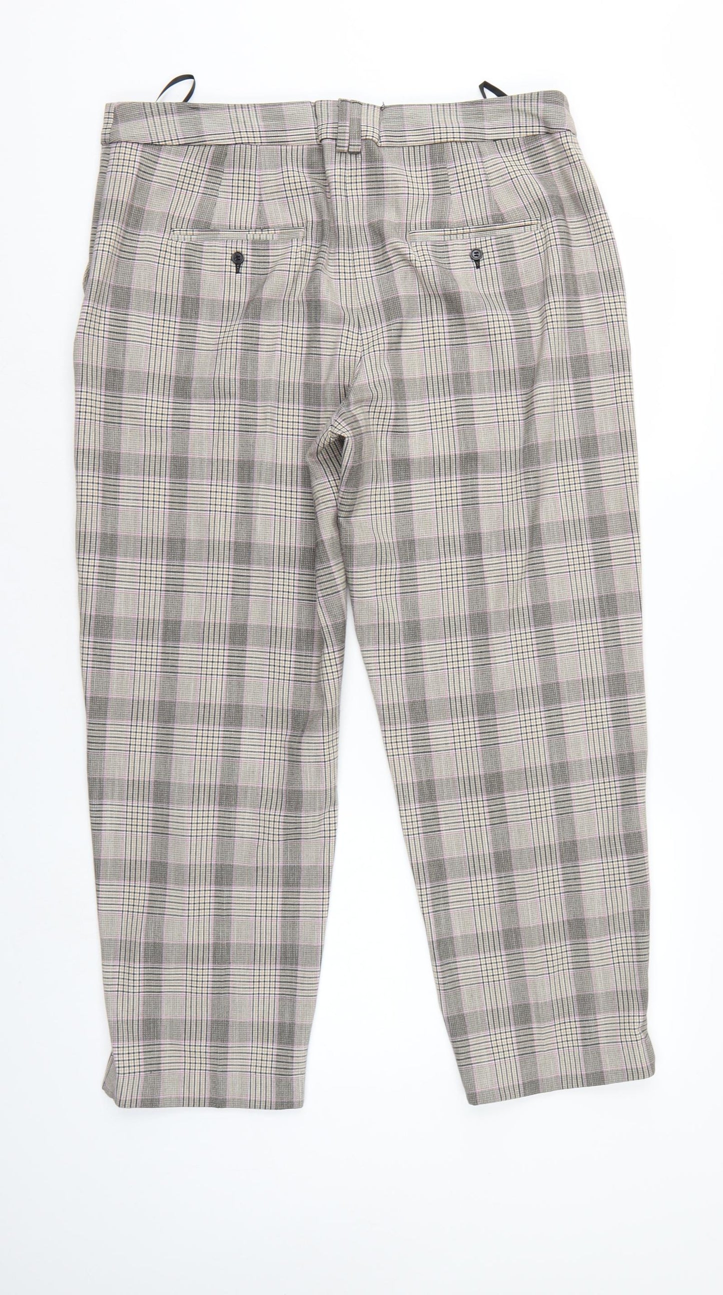 M&S Womens Multicoloured Check  Cropped Trousers Size 14 L26 in
