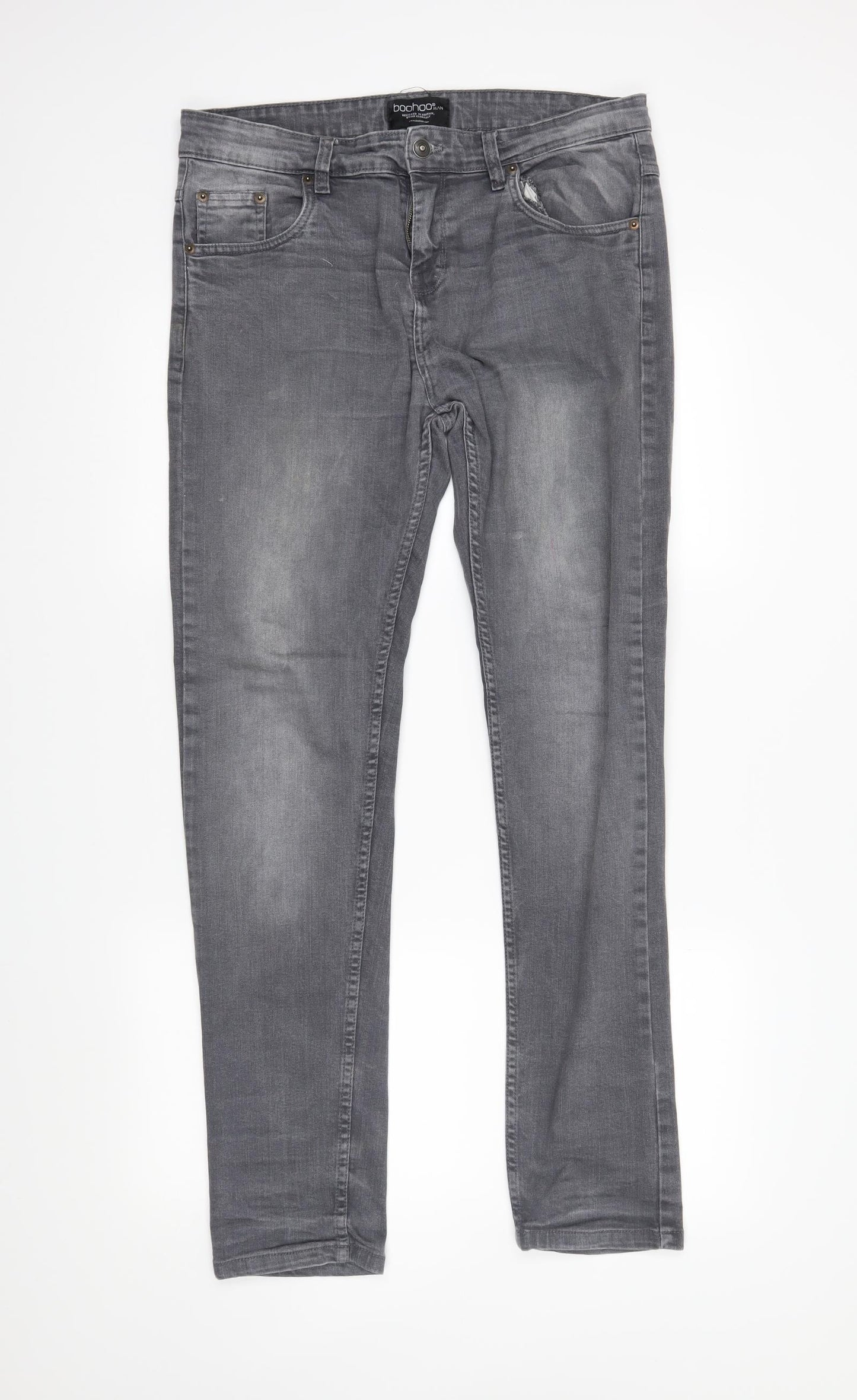 Boohoo MAN Mens Grey  Denim Straight Jeans Size 36 in L31 in