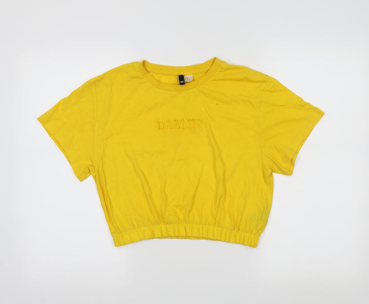 H&M Womens Yellow   Cropped T-Shirt Size M