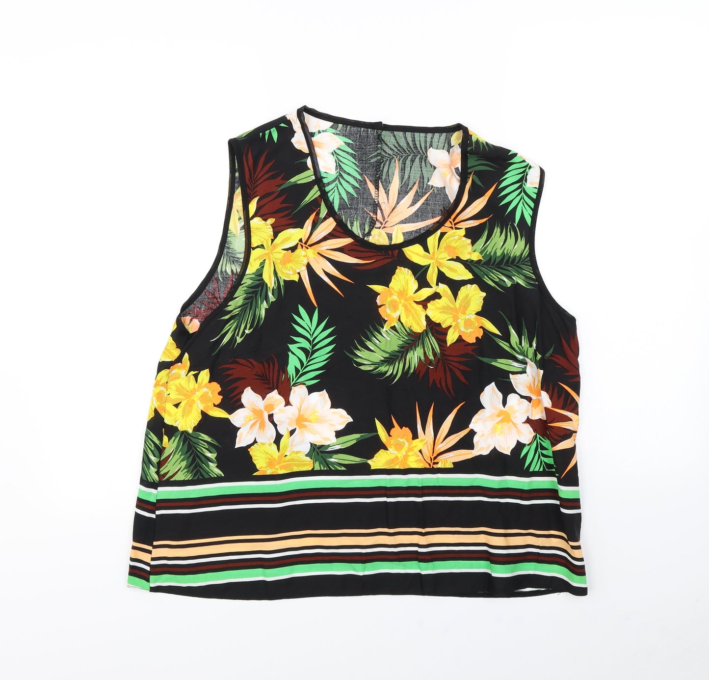 Preworn Womens Black Floral  Basic Tank Size 16