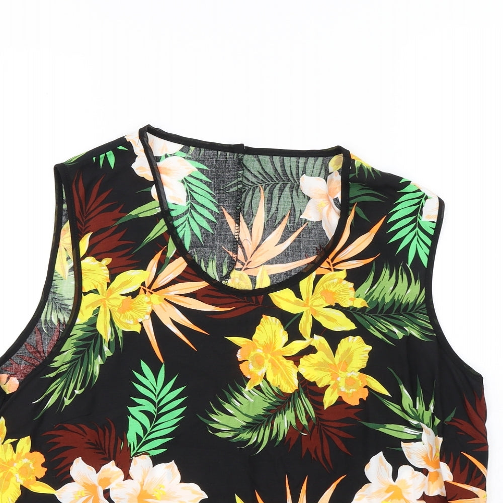 Preworn Womens Black Floral  Basic Tank Size 16