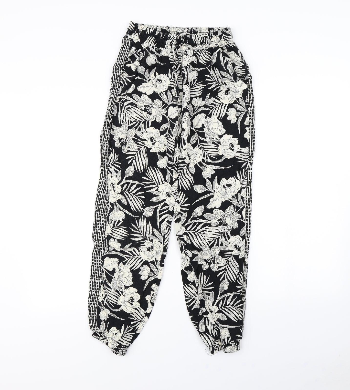 New Look Womens Black Floral  Trousers  Size 10 L23 in