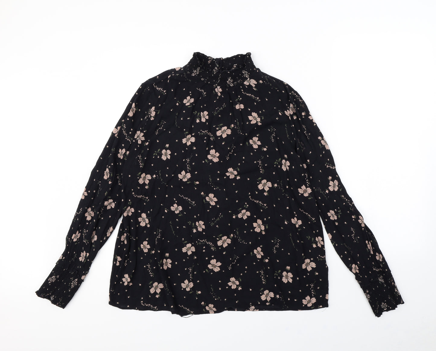 m&S Womens Black Floral  Basic Blouse Size 14