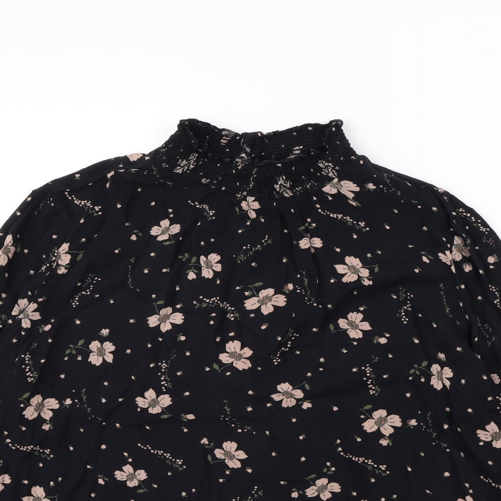 m&S Womens Black Floral  Basic Blouse Size 14