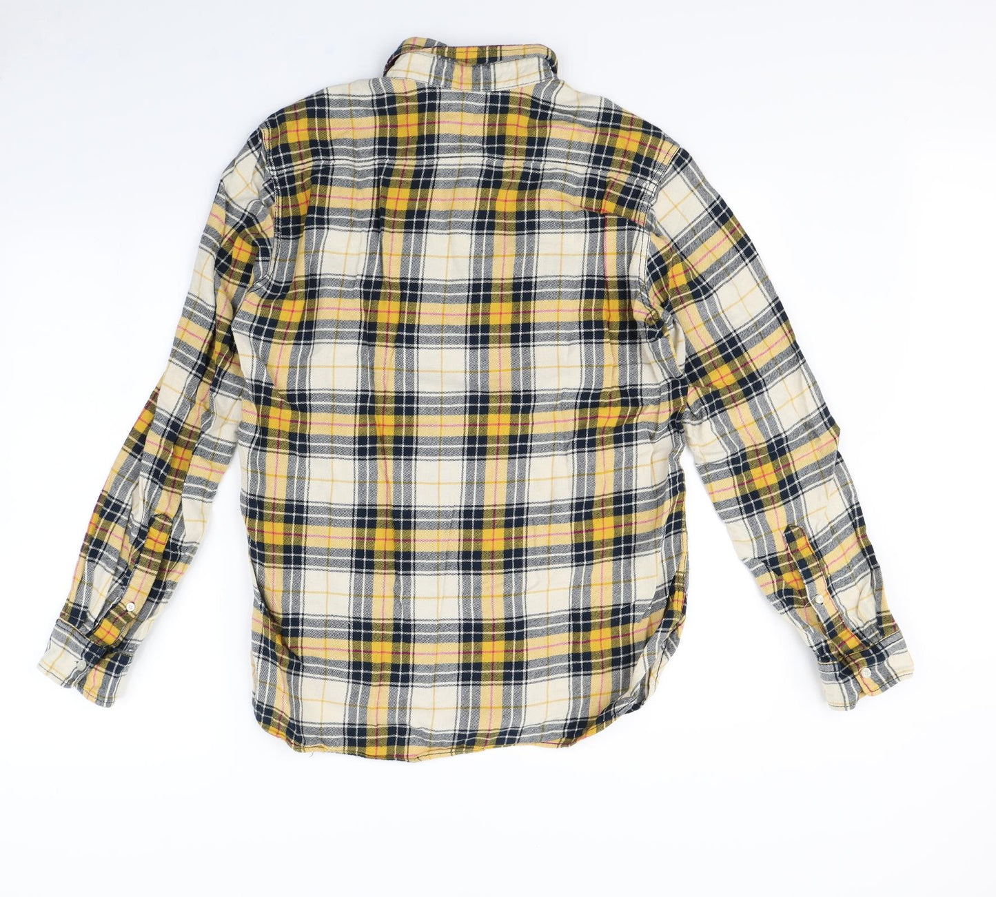 H&M Mens Yellow Check   Dress Shirt Size M