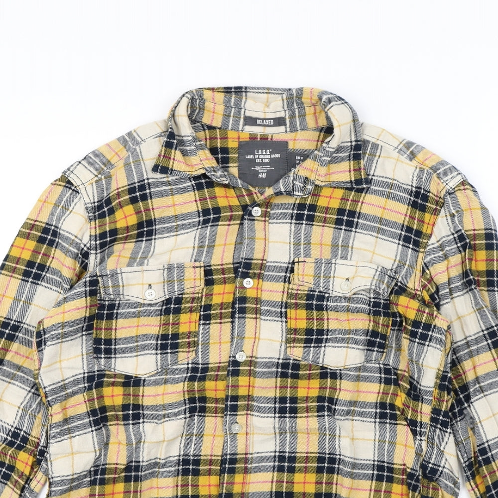 H&M Mens Yellow Check   Dress Shirt Size M