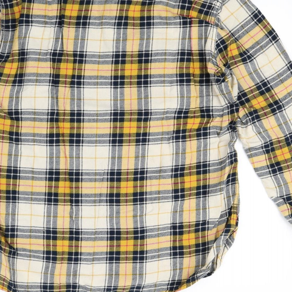 H&M Mens Yellow Check   Dress Shirt Size M