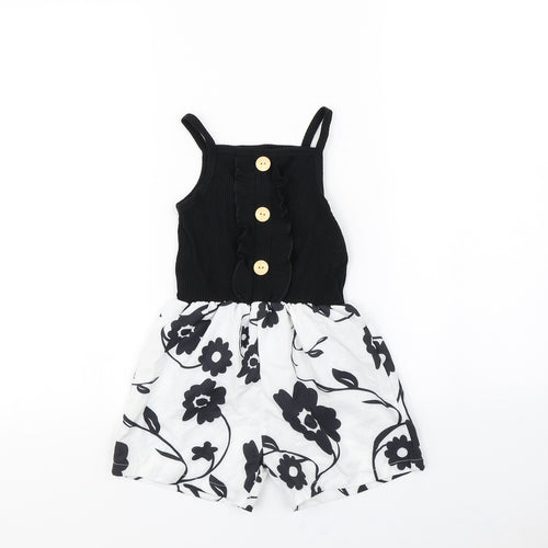 Preworn Girls Black Floral  Playsuit One-Piece Size 5 Years