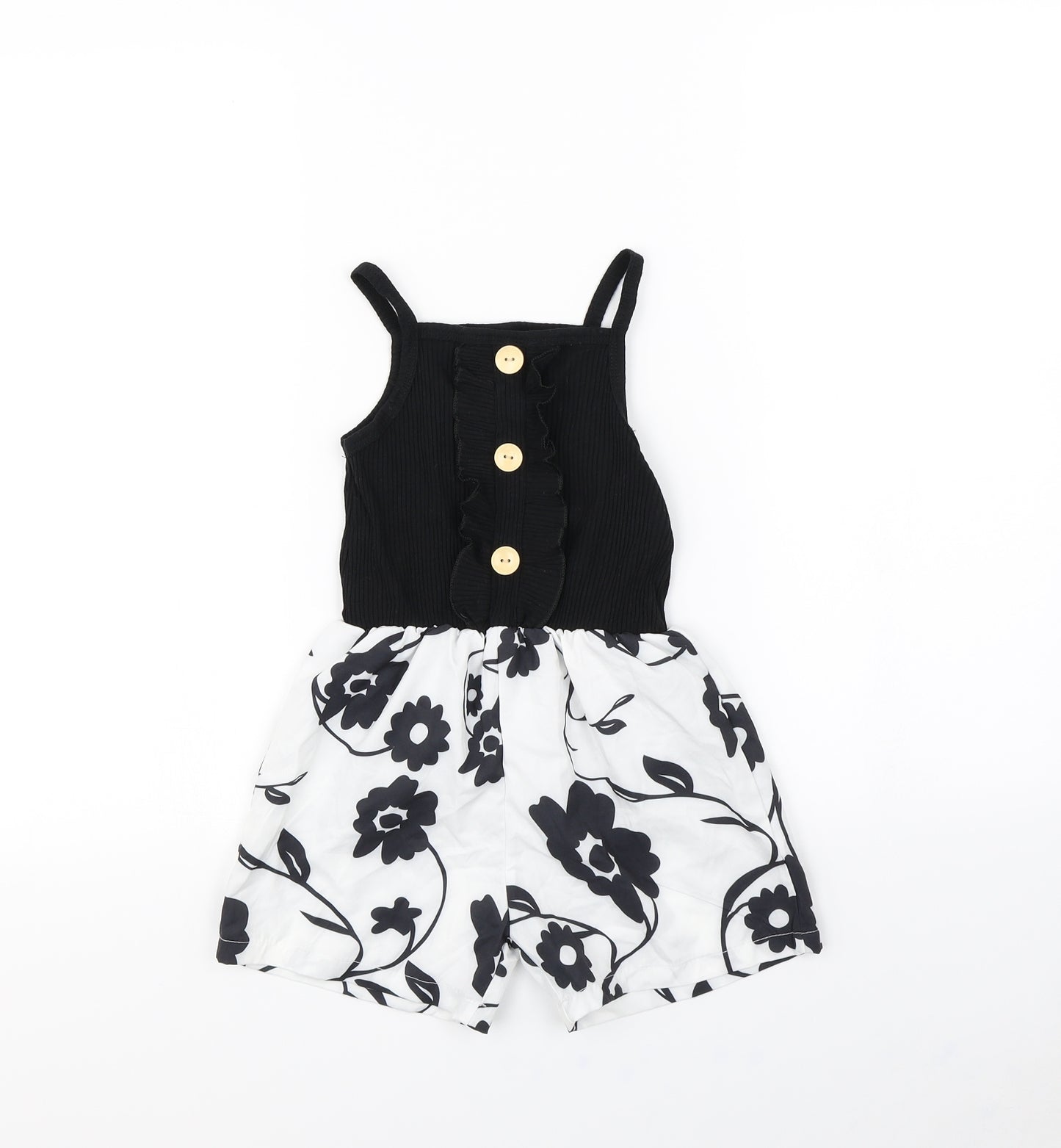 Preworn Girls Black Floral  Playsuit One-Piece Size 5 Years
