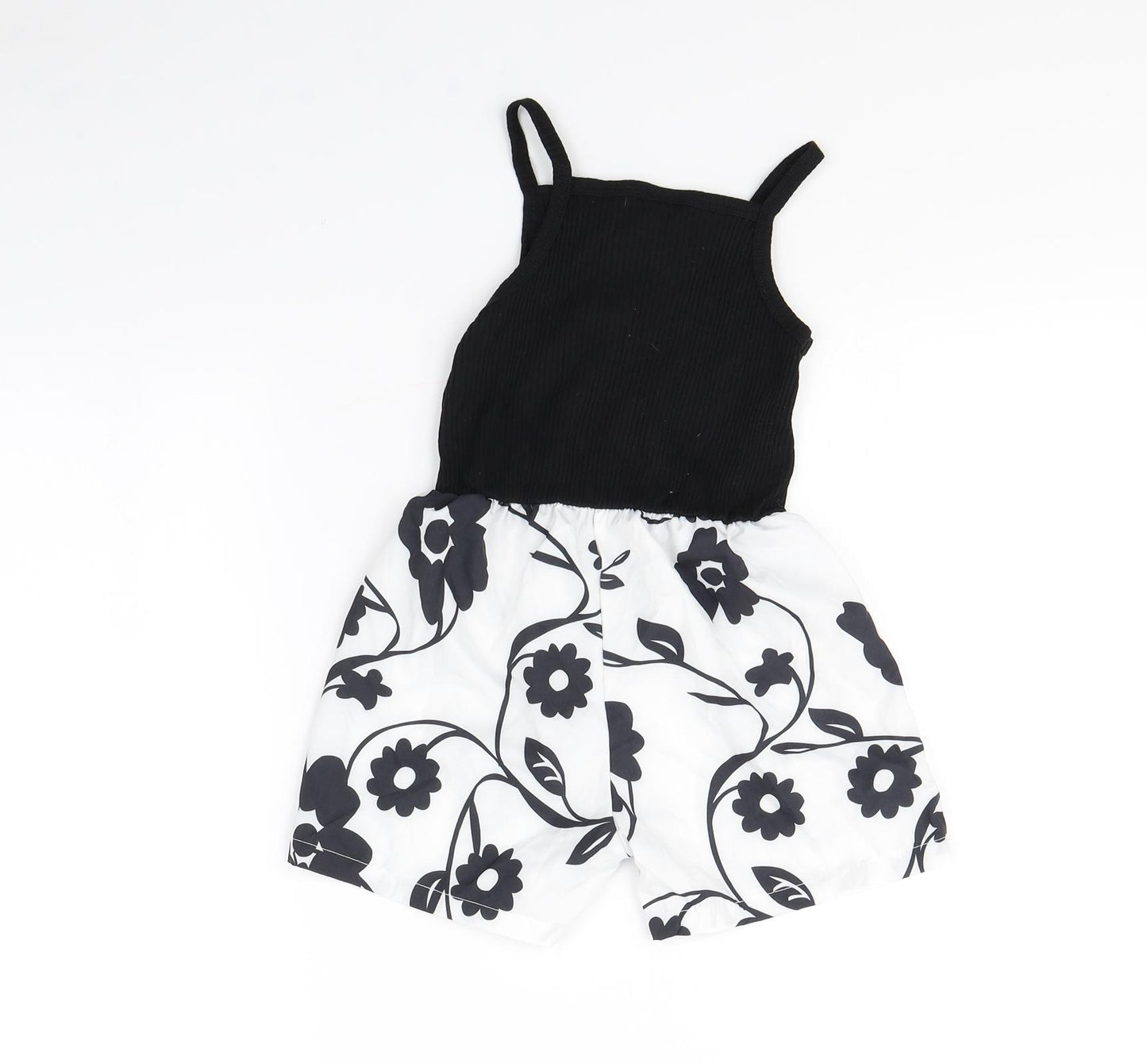 Preworn Girls Black Floral  Playsuit One-Piece Size 5 Years