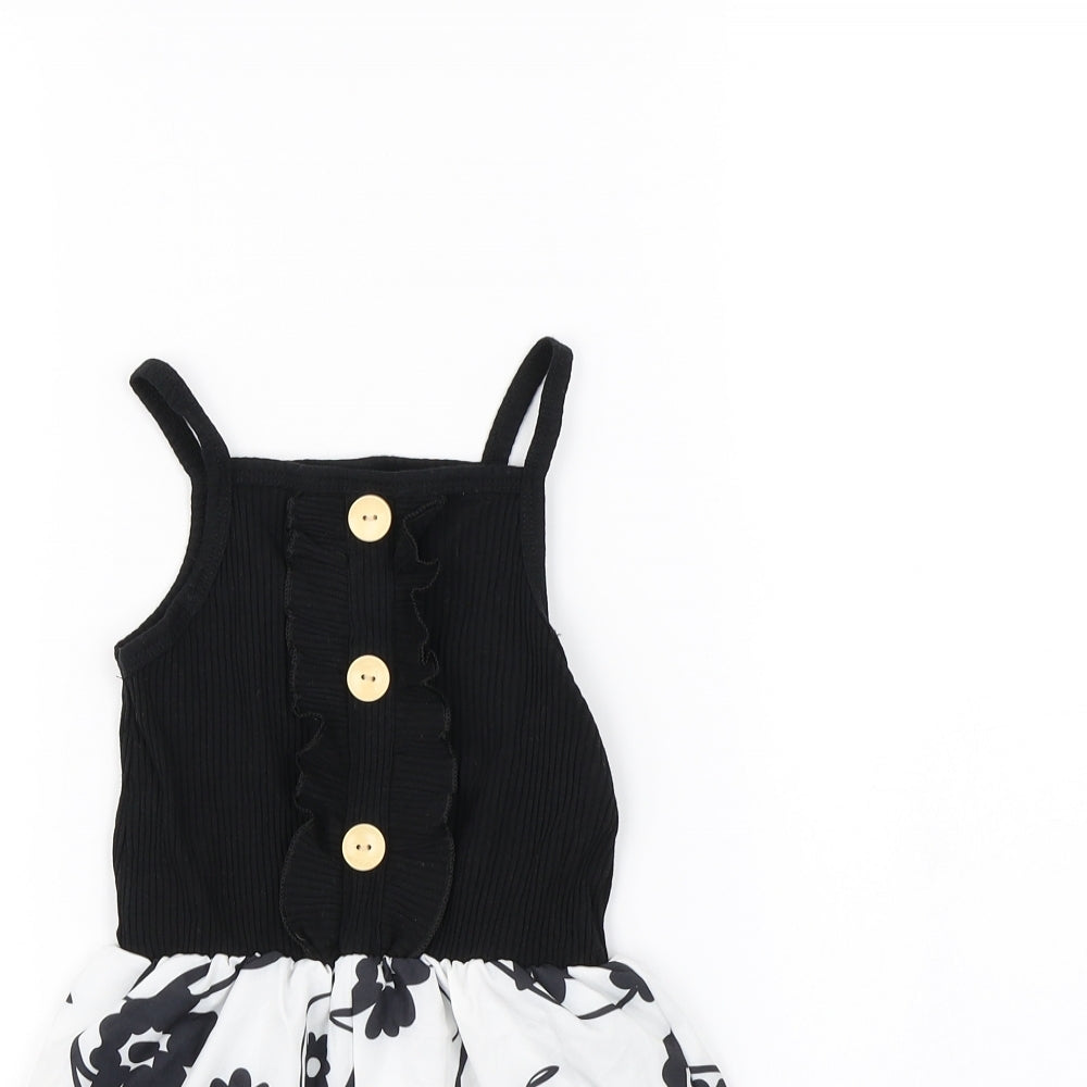 Preworn Girls Black Floral  Playsuit One-Piece Size 5 Years