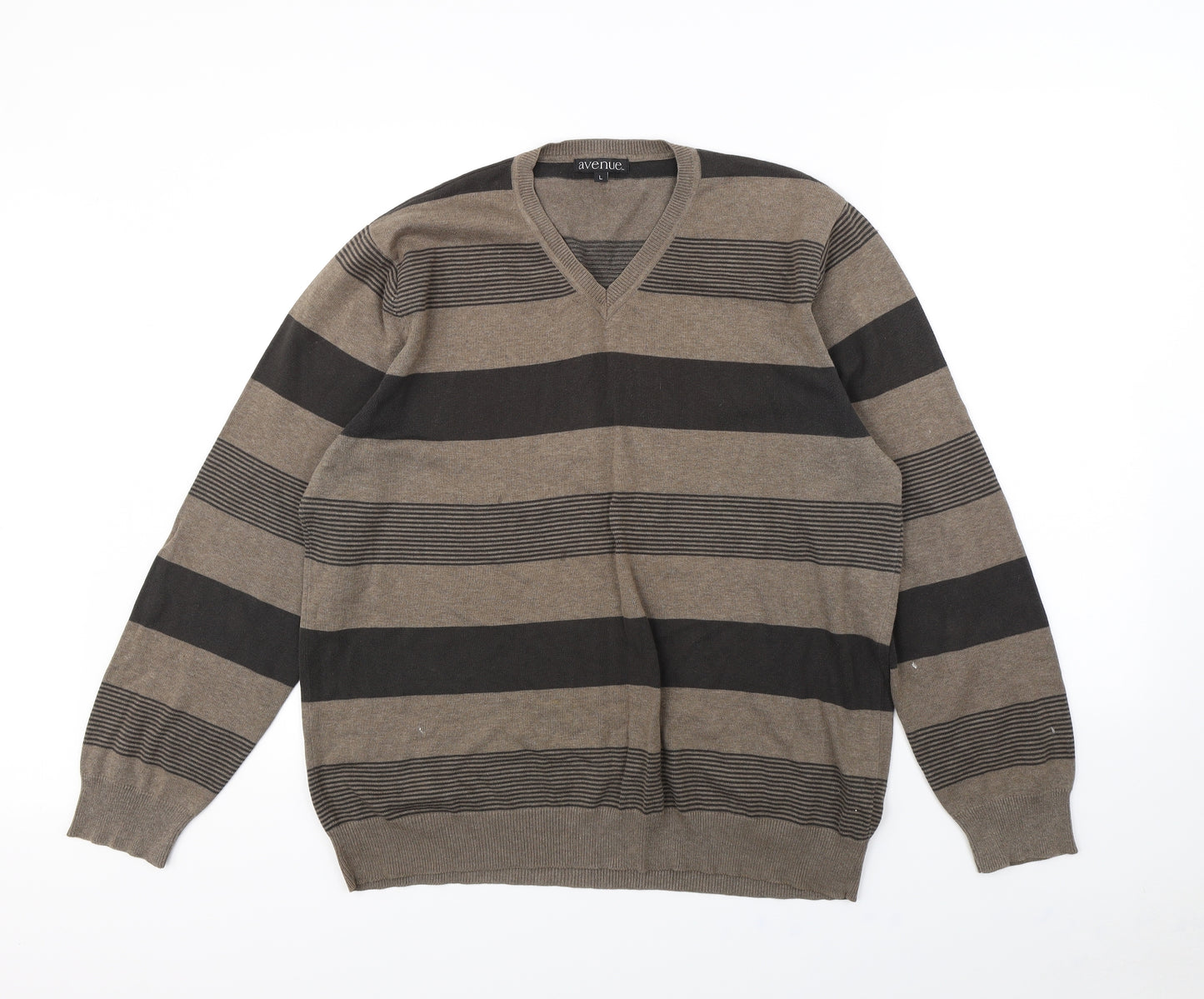 Avenue Mens Brown Striped  Pullover Jumper Size L