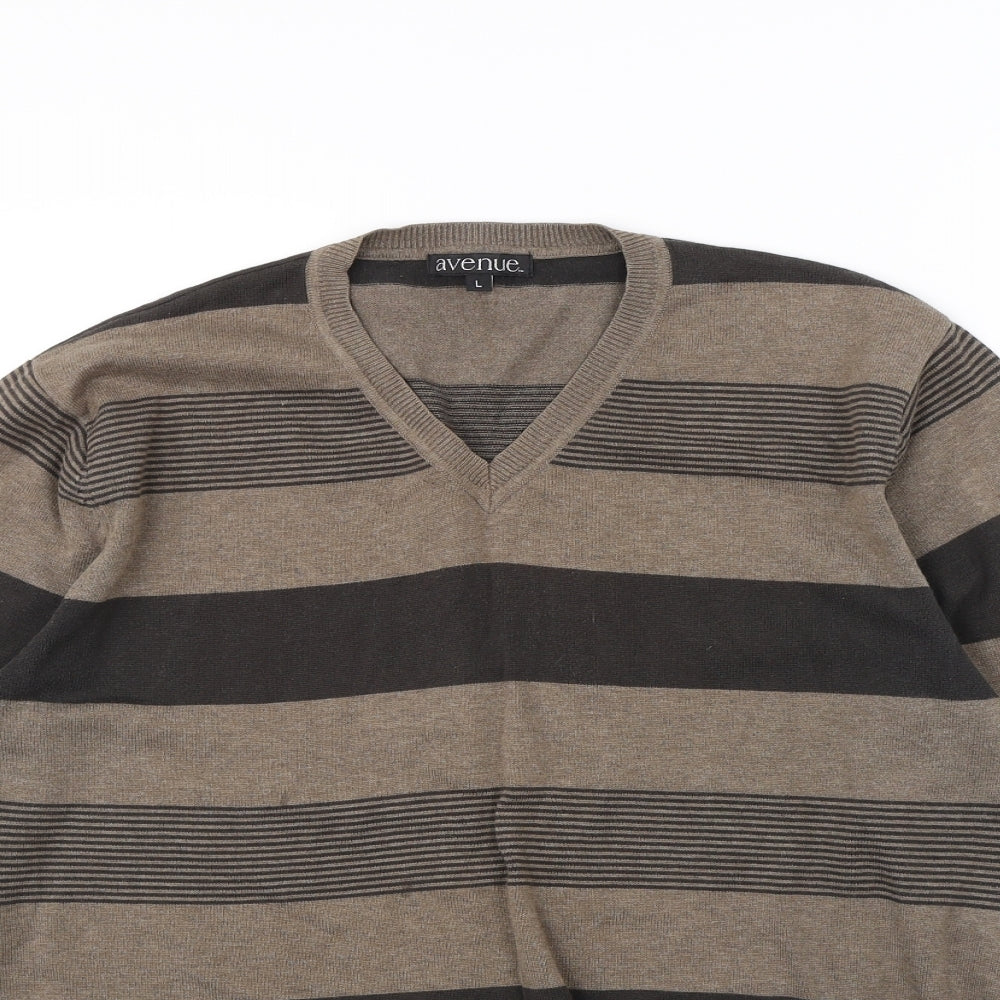 Avenue Mens Brown Striped  Pullover Jumper Size L