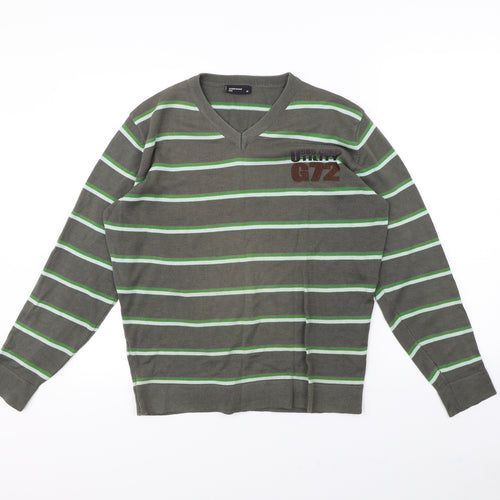 Cedar Wood State Mens Brown Striped  Pullover Jumper Size M