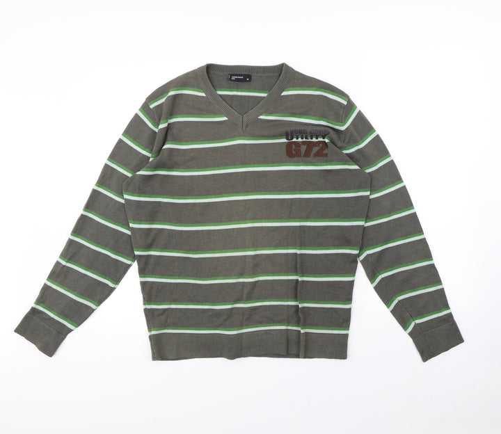 Cedar Wood State Mens Brown Striped  Pullover Jumper Size M