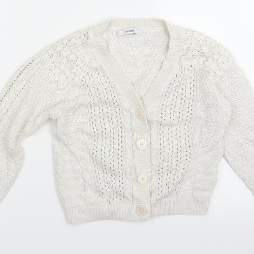 George Girls White  Knit Cardigan Jumper Size 6-7 Years