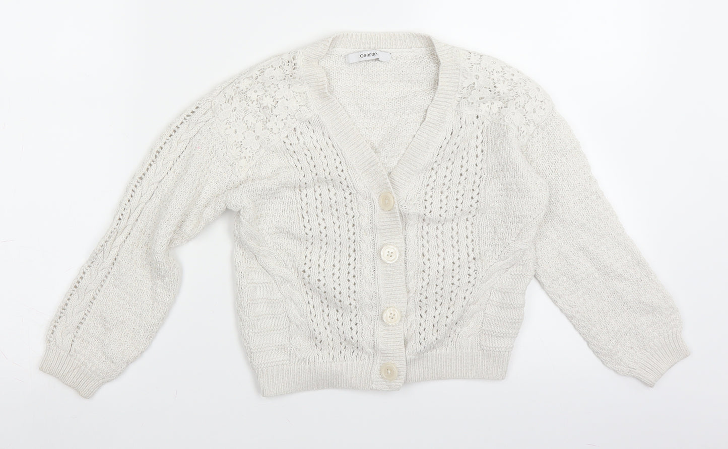 George Girls White  Knit Cardigan Jumper Size 6-7 Years