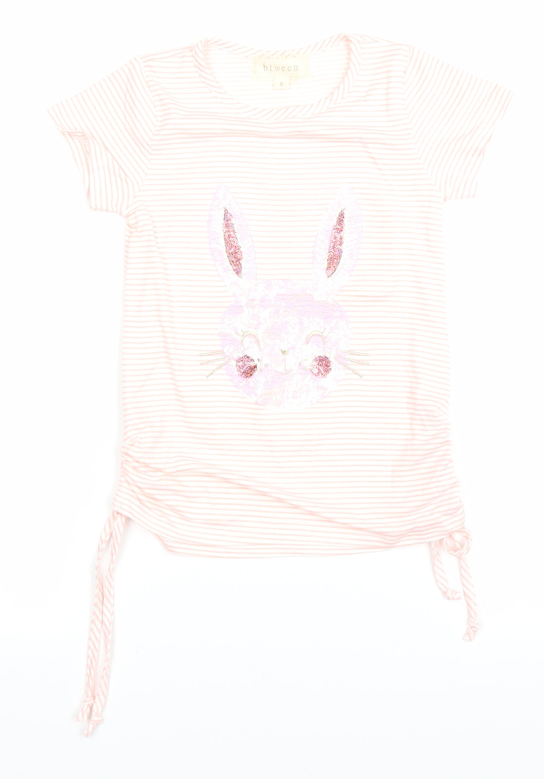 Btween Girls Orange Striped  Basic T-Shirt Size 6 Years  - rabbit