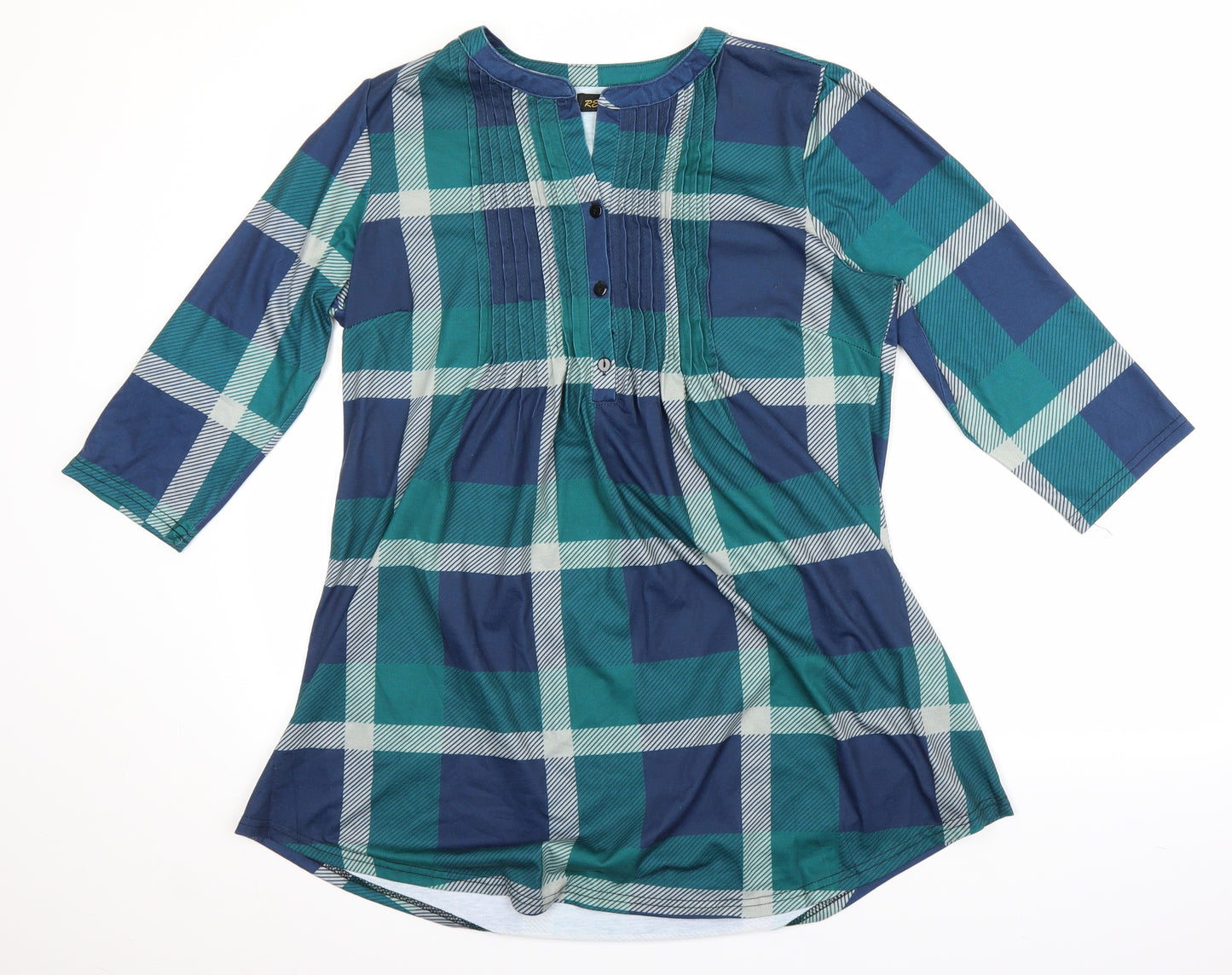 Reborn Womens Blue Plaid  Basic Blouse Size L  - longline