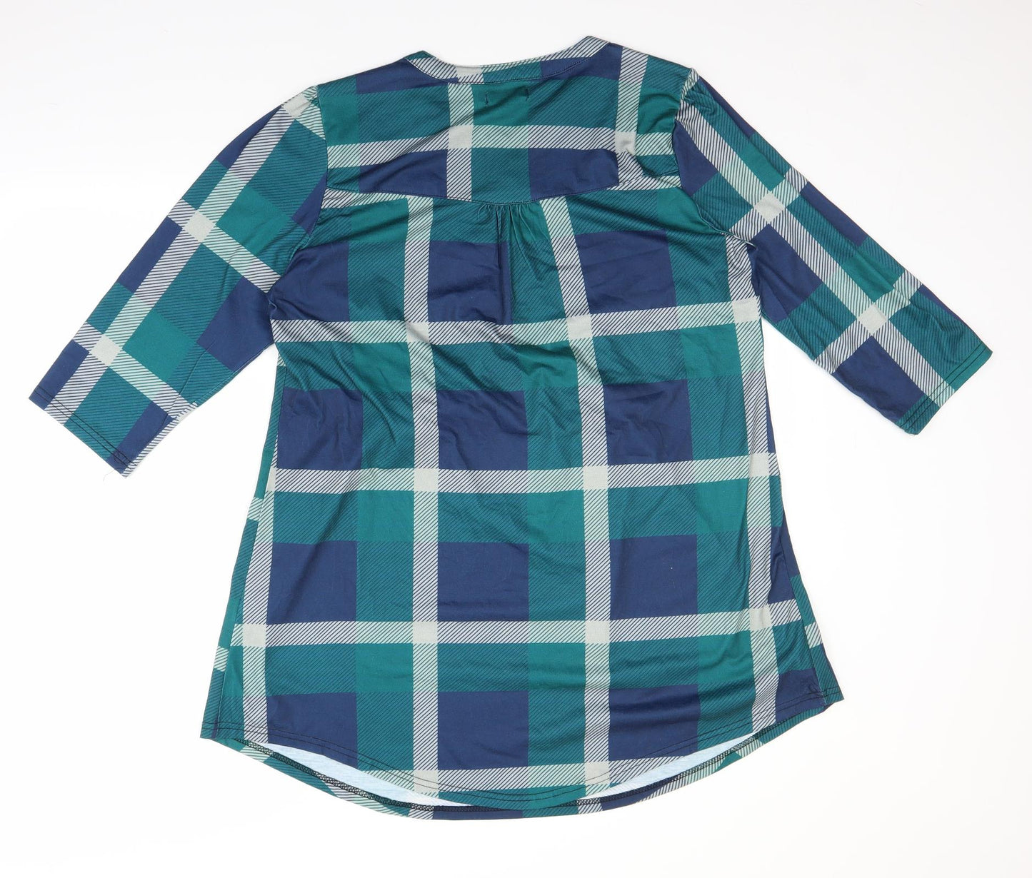 Reborn Womens Blue Plaid  Basic Blouse Size L  - longline