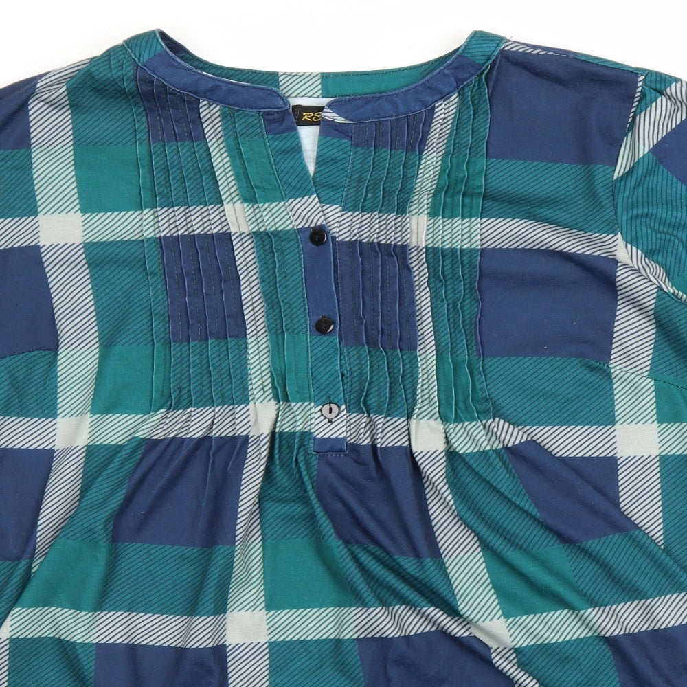 Reborn Womens Blue Plaid  Basic Blouse Size L  - longline