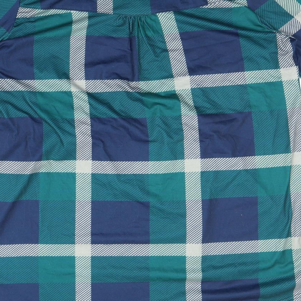 Reborn Womens Blue Plaid  Basic Blouse Size L  - longline