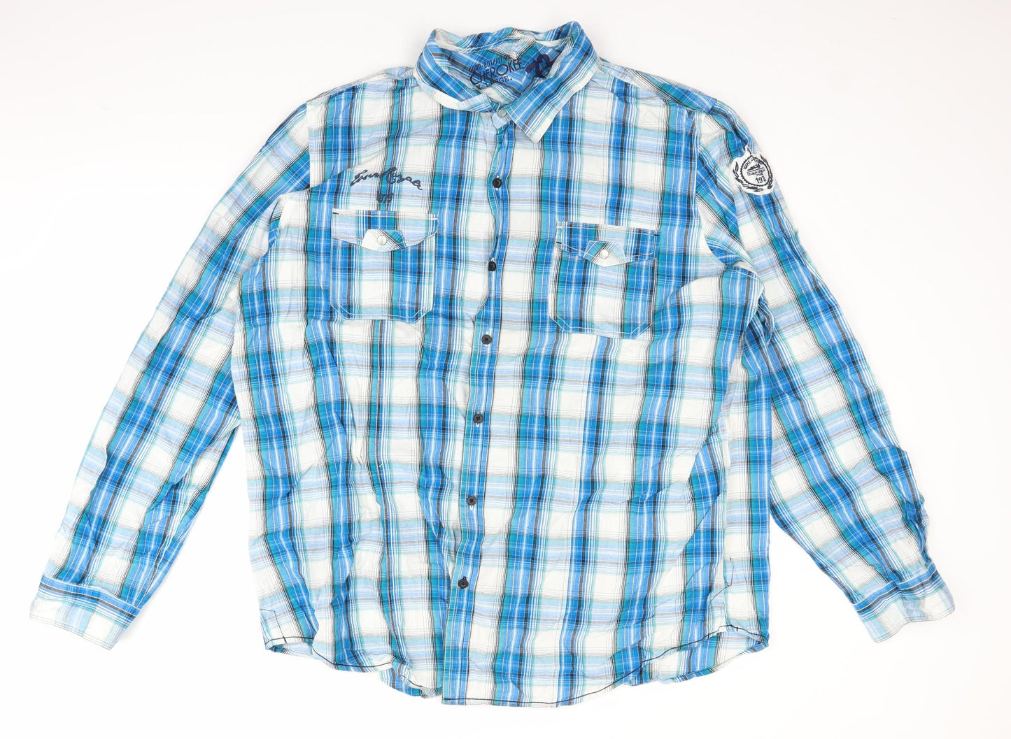 Cherokee Mens Blue Plaid   Button-Up Size 2XL