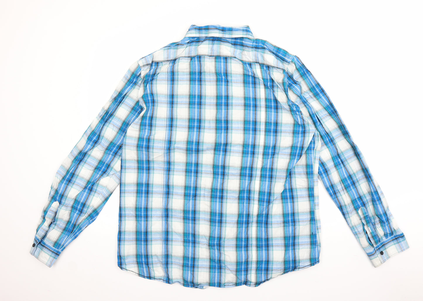 Cherokee Mens Blue Plaid   Button-Up Size 2XL