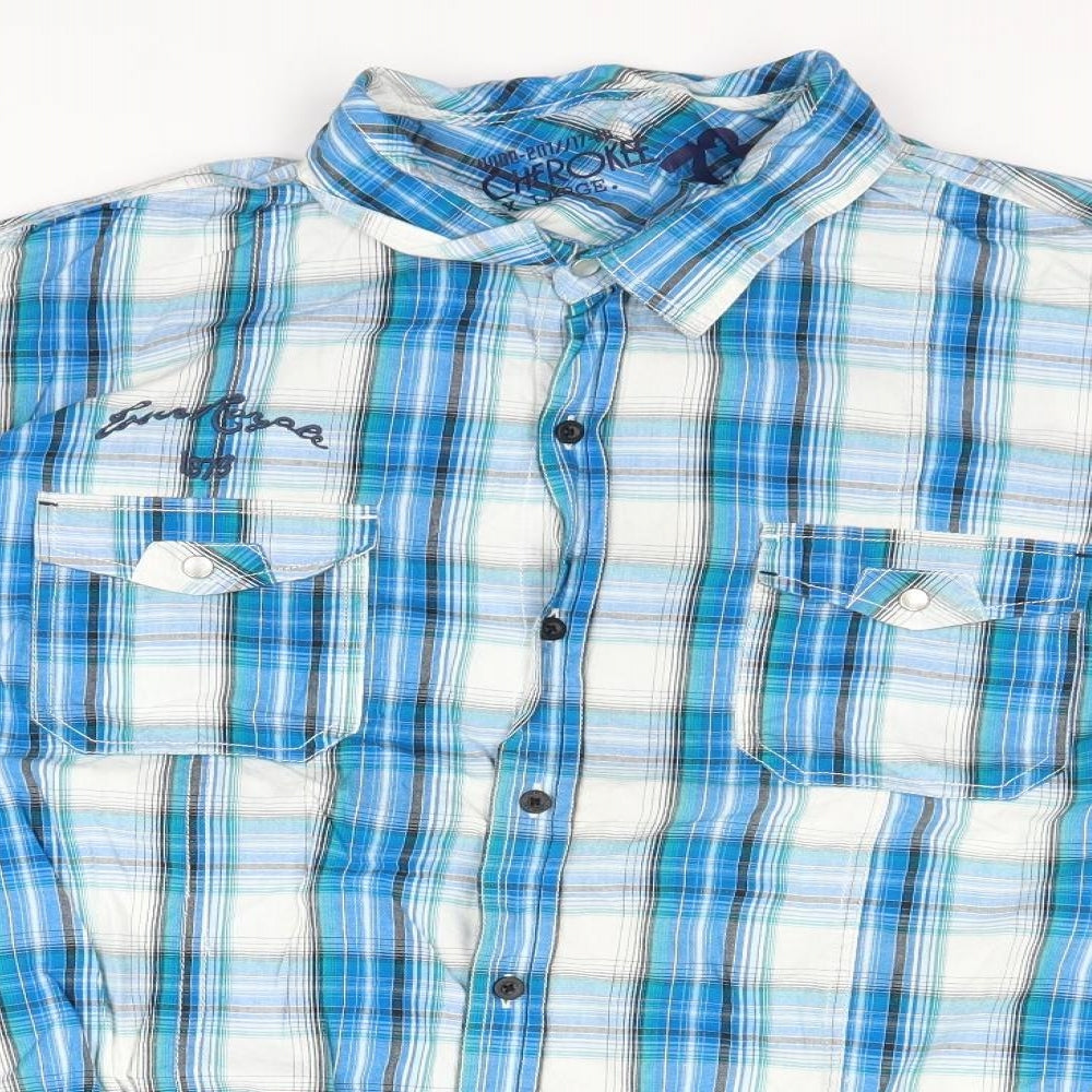 Cherokee Mens Blue Plaid   Button-Up Size 2XL