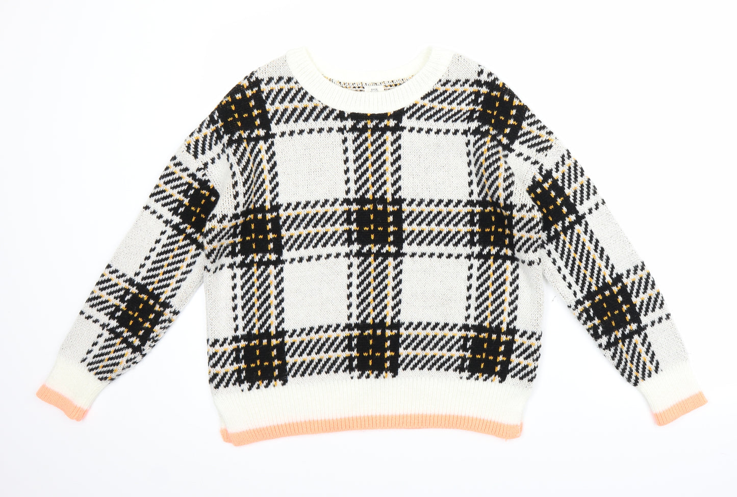 River Island Womens White Plaid Knit Pullover Jumper Size XS
