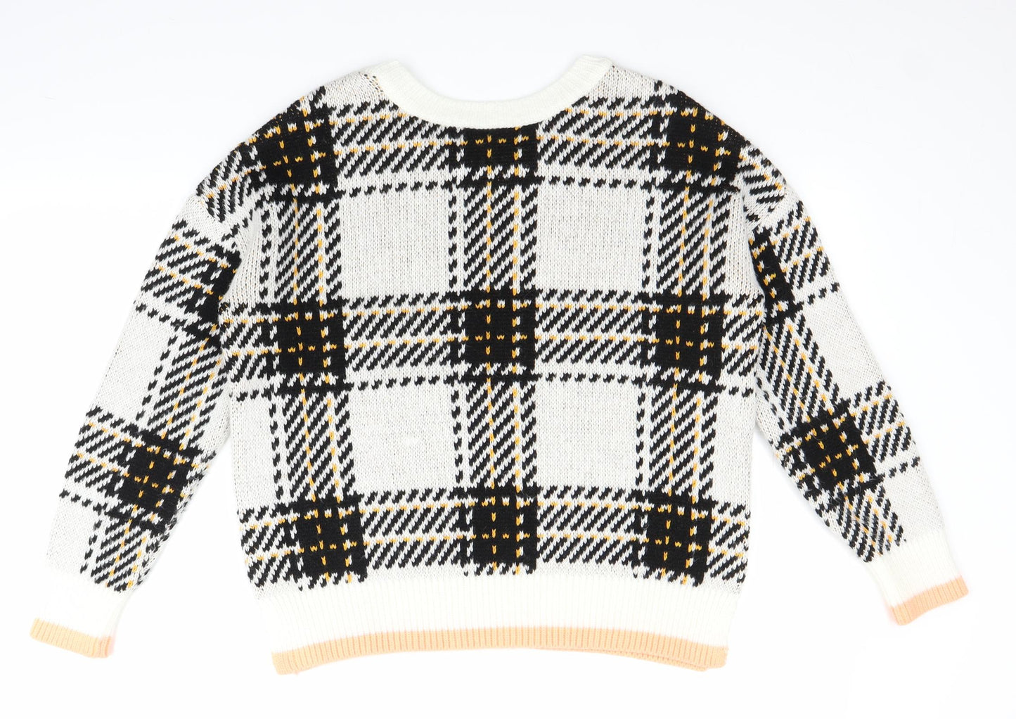 River Island Womens White Plaid Knit Pullover Jumper Size XS