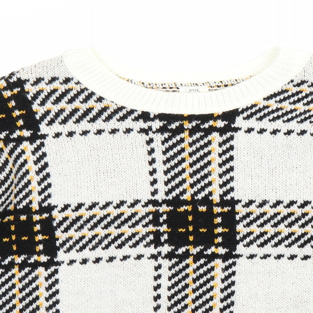 River Island Womens White Plaid Knit Pullover Jumper Size XS