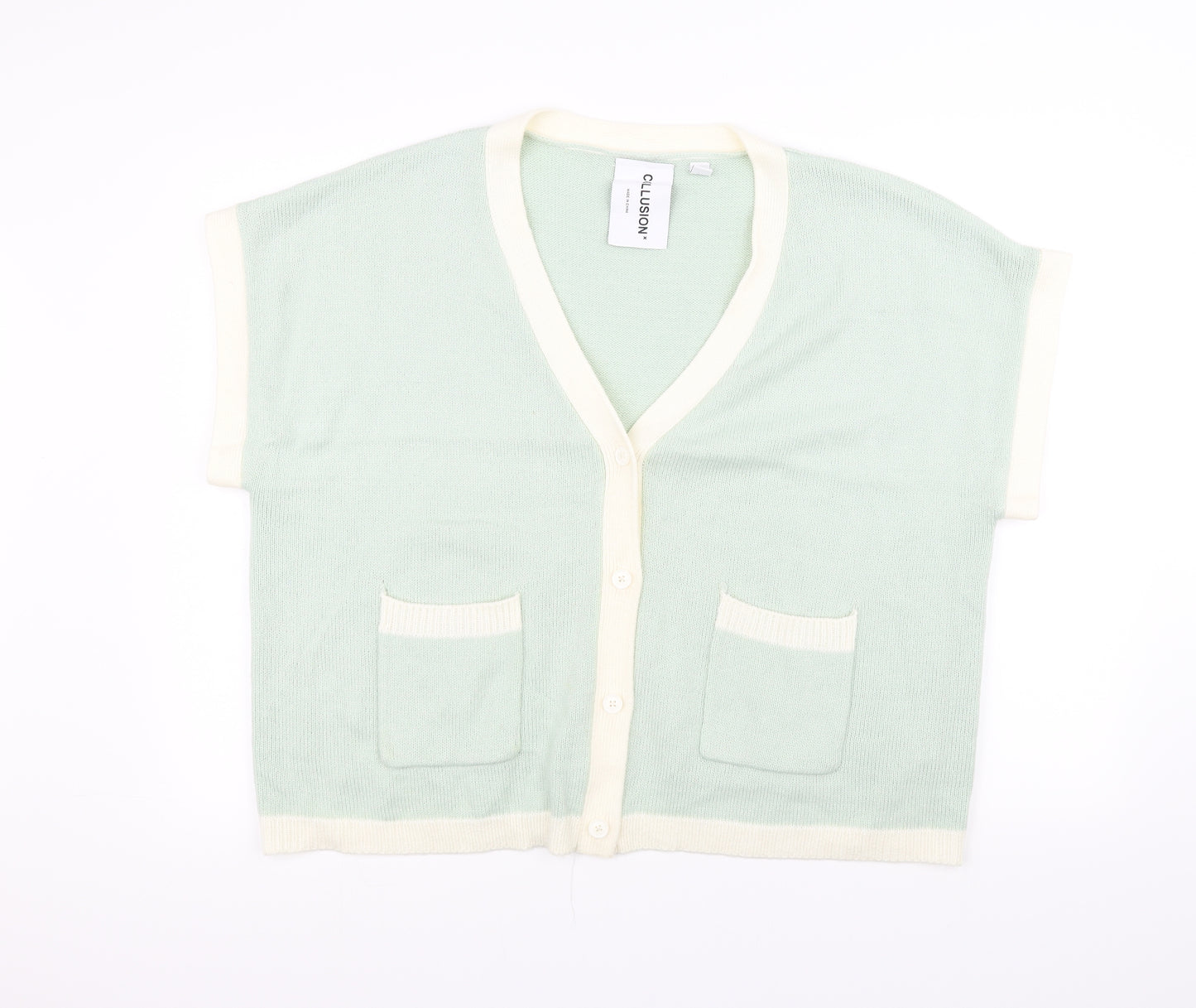 COLLUSION Womens Green  Knit Gilet Coatigan Size 14