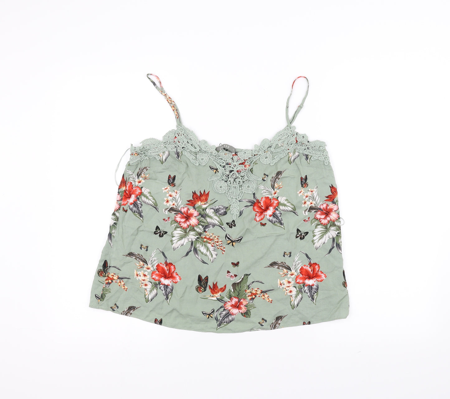 Oasis Womens Green Floral  Basic T-Shirt Size 14