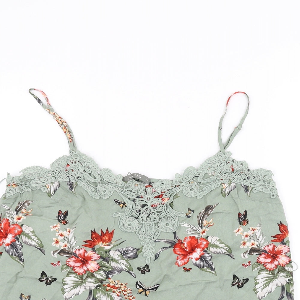 Oasis Womens Green Floral  Basic T-Shirt Size 14