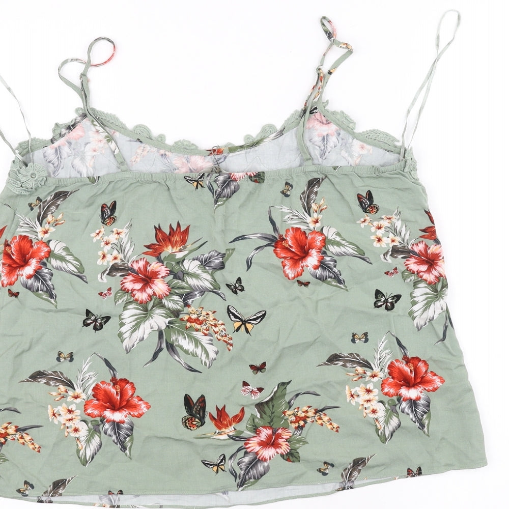 Oasis Womens Green Floral  Basic T-Shirt Size 14