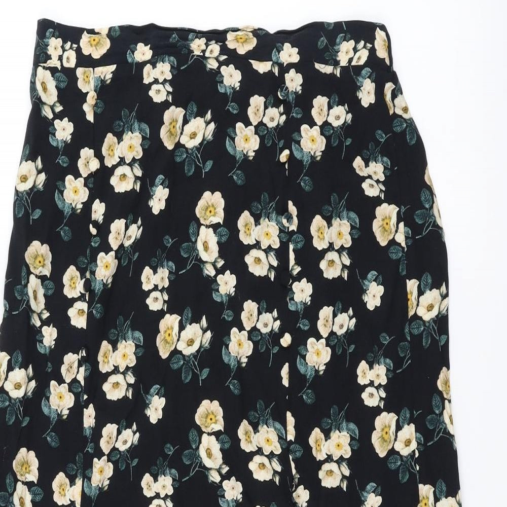 River Island Womens Black Floral  A-Line Skirt Size 14