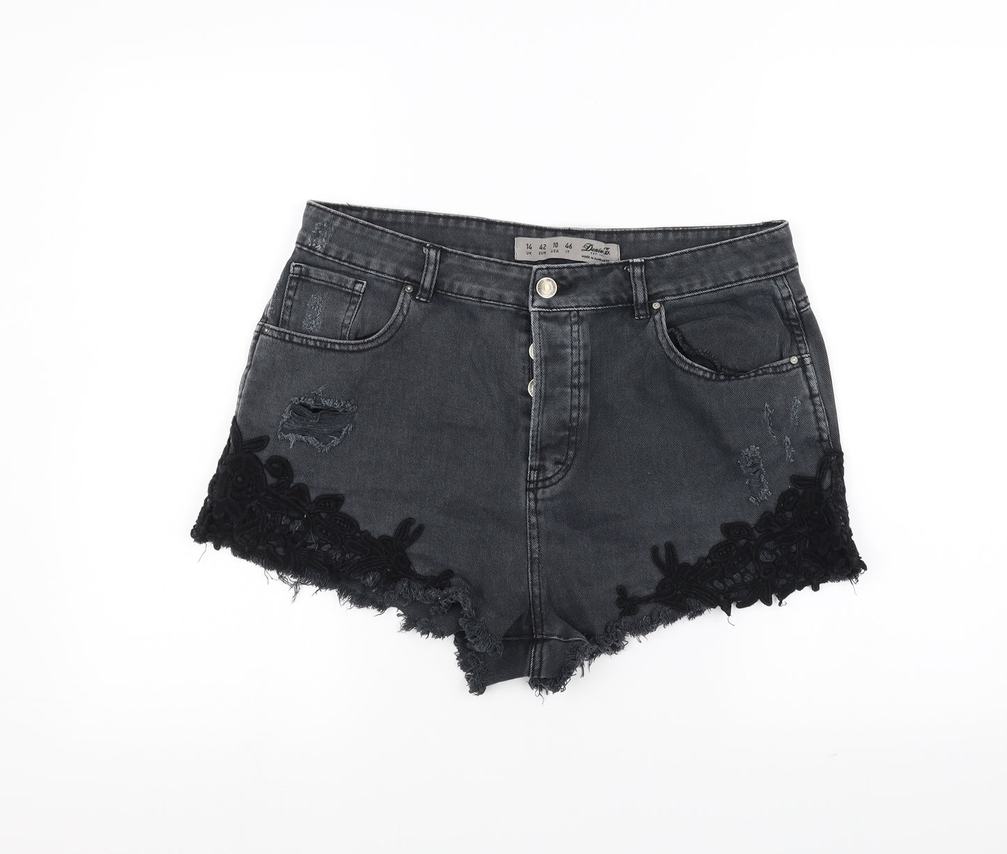 DENIMCO Womens Black  Denim Cut-Off Shorts Size 14