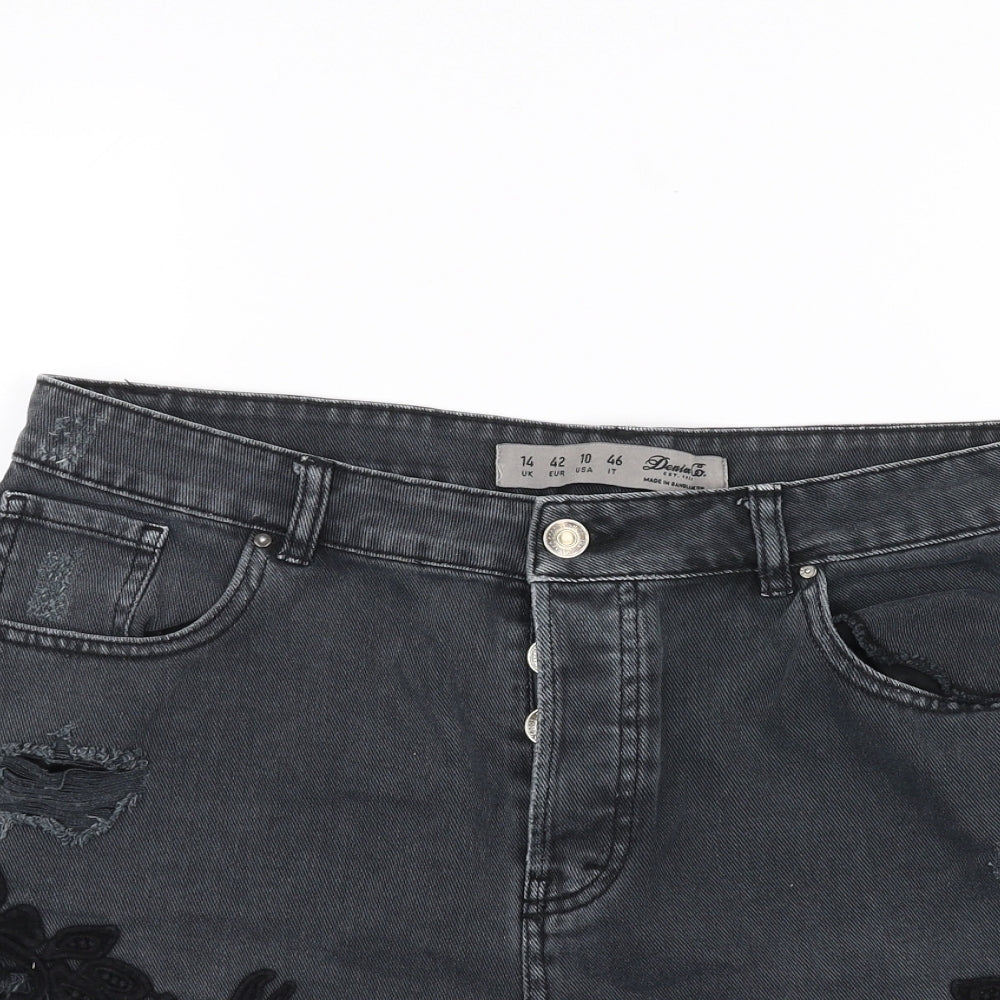 DENIMCO Womens Black  Denim Cut-Off Shorts Size 14