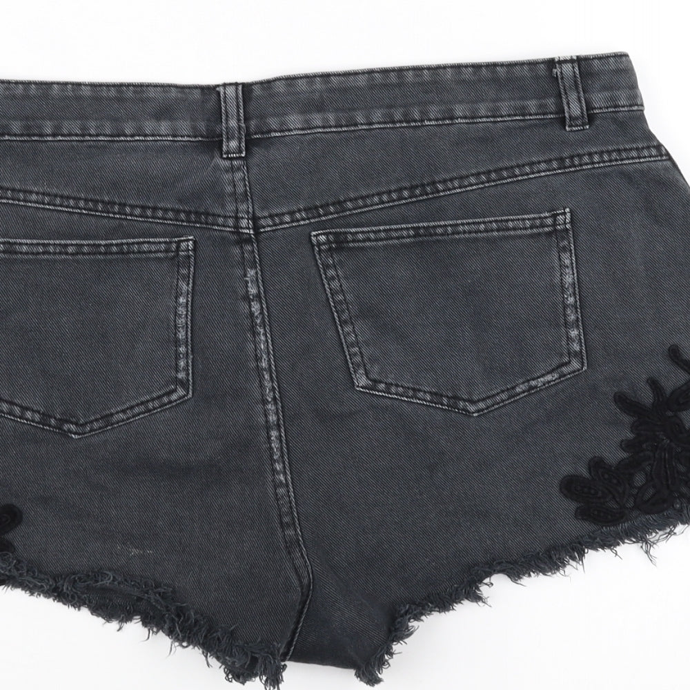 DENIMCO Womens Black  Denim Cut-Off Shorts Size 14
