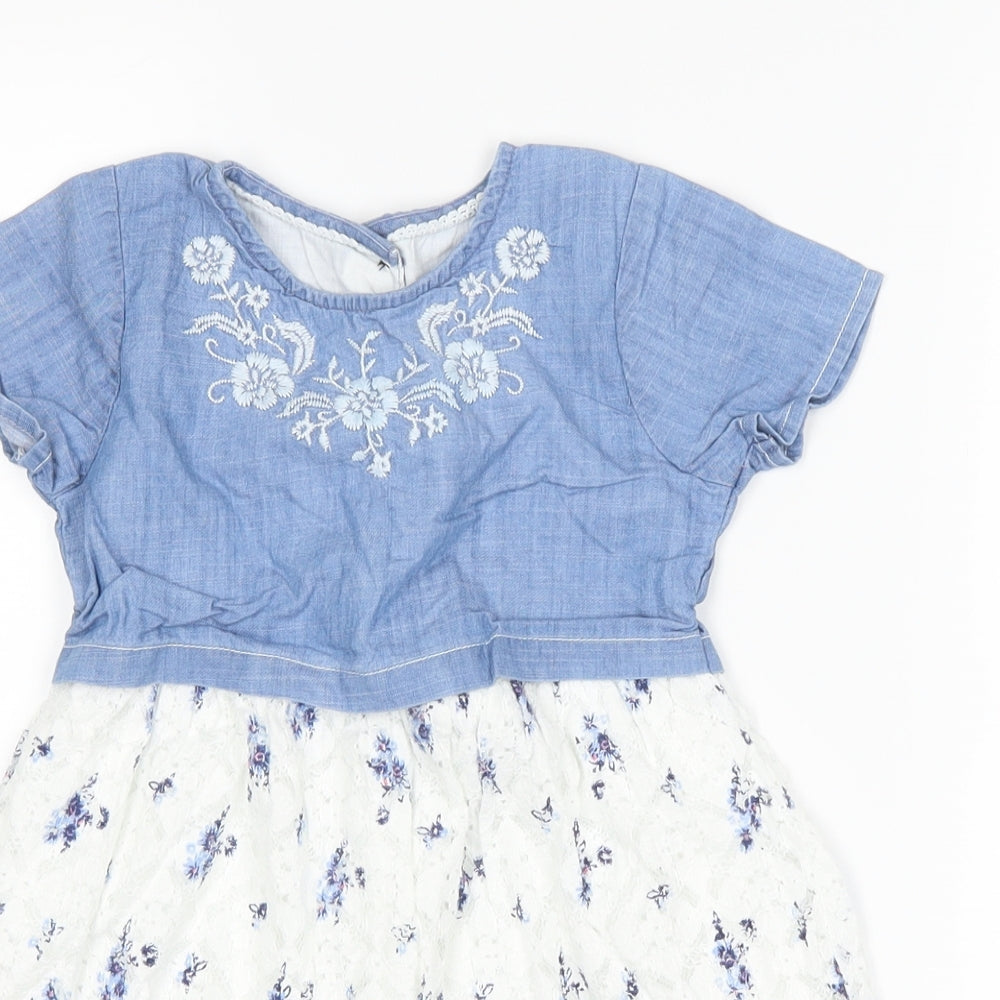 Matalan Girls Blue Floral  A-Line  Size 18-24 Months